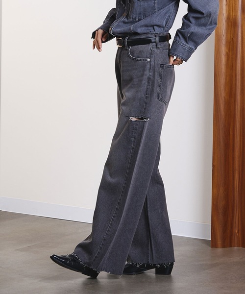 ジーンズ デニム デニムパンツ SLIT DENIM PANTS レディースの画像