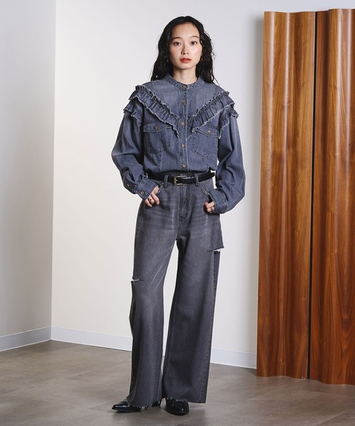 ジーンズ デニム デニムパンツ SLIT DENIM PANTS レディースの画像