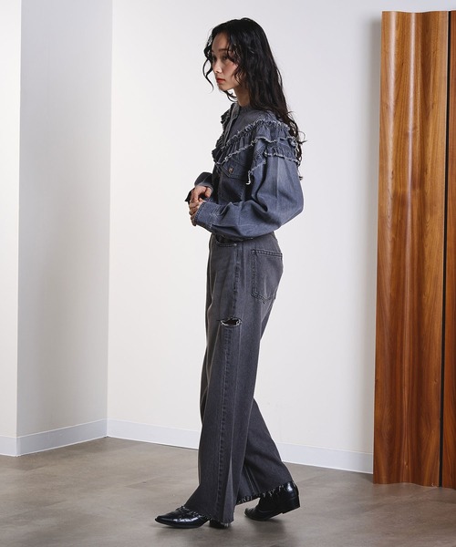 ジーンズ デニム デニムパンツ SLIT DENIM PANTS レディースの画像
