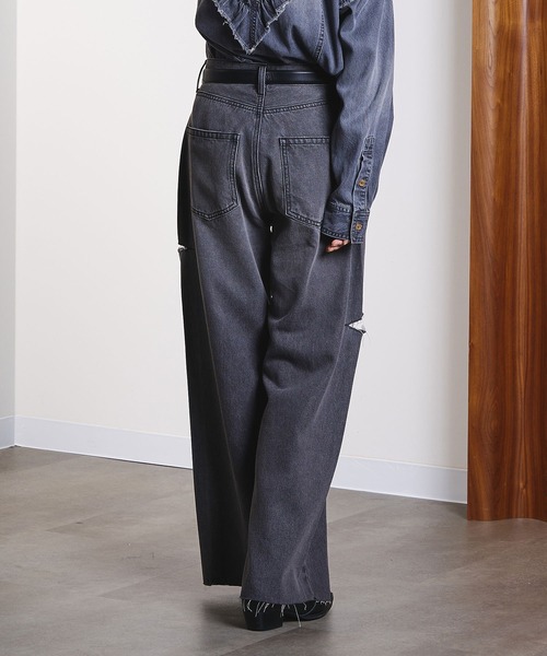 ジーンズ デニム デニムパンツ SLIT DENIM PANTS レディースの画像
