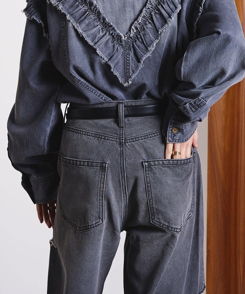 ジーンズ デニム デニムパンツ SLIT DENIM PANTS レディースの画像