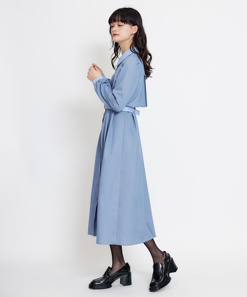 【美品】ロングワンピース プリーツ ボウタイ リボン フレア 通年着用できるジョーゼット素材 ボウタイリボンプリーツフレア