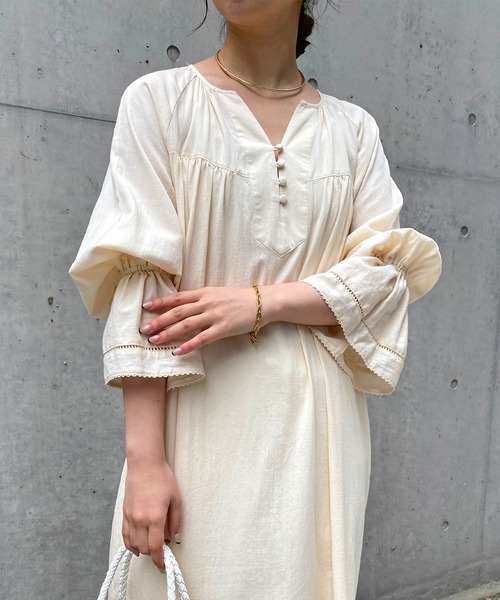 「COLLAGE GALLARDAGALANTE」 7分袖ワンピース FREE ベージュ レディース_画像3