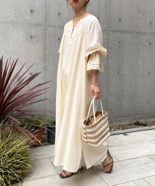 「COLLAGE GALLARDAGALANTE」 7分袖ワンピース FREE ベージュ レディース_画像4