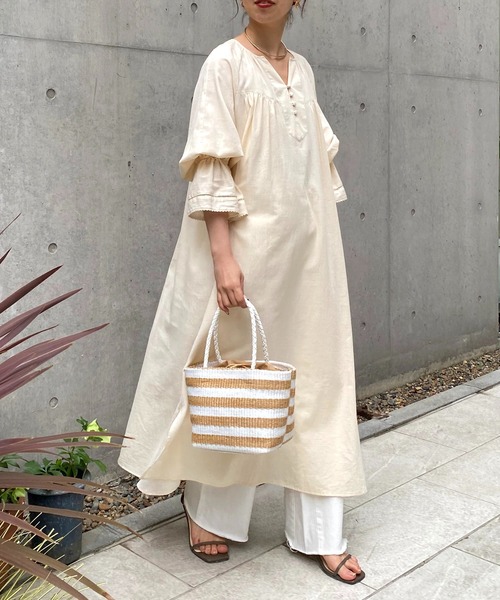 「COLLAGE GALLARDAGALANTE」 7分袖ワンピース FREE ベージュ レディース_画像7