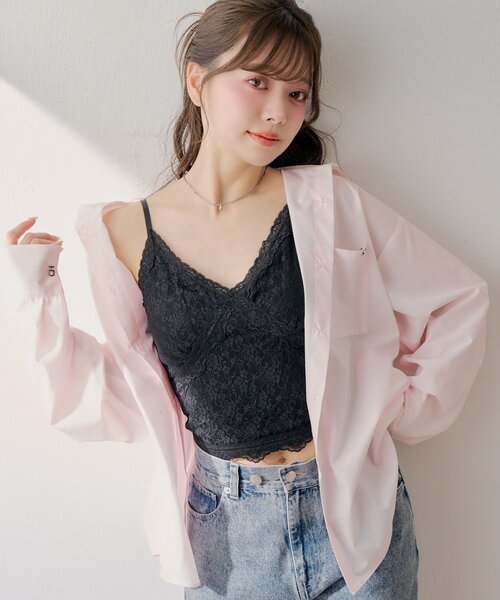 Chico（チコ） カップ付き キャミソール カップ付きレースリブキャミ