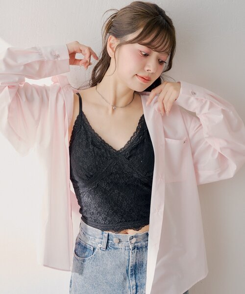 Chico（チコ） カップ付き キャミソール カップ付きレースリブキャミ
