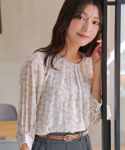 Tiaclasse ブラウス シャツ 水彩花柄シフォンブラウス レディース