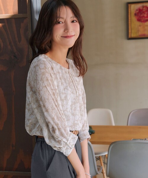 Tiaclasse ブラウス シャツ 水彩花柄シフォンブラウス レディース