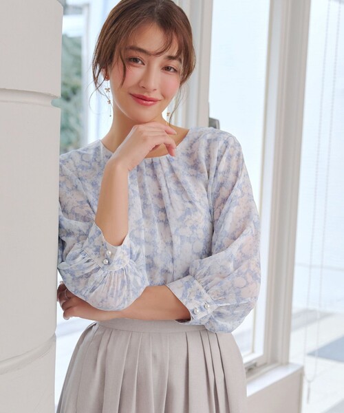 Tiaclasse ブラウス シャツ 水彩花柄シフォンブラウス レディース