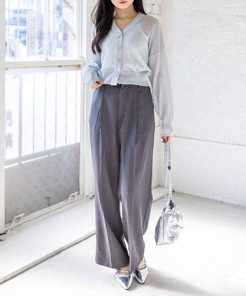 clear カーディガン リボンボタンVネックニットカーディガン「骨格