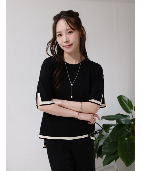 fifth（フィフス） tシャツ 半袖 配色ポイントニットセットアップ 