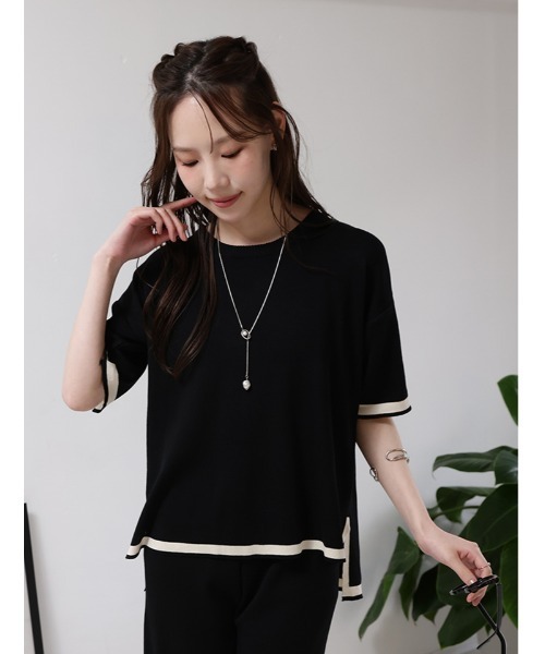 fifth（フィフス） tシャツ 半袖 配色ポイントニットセットアップ