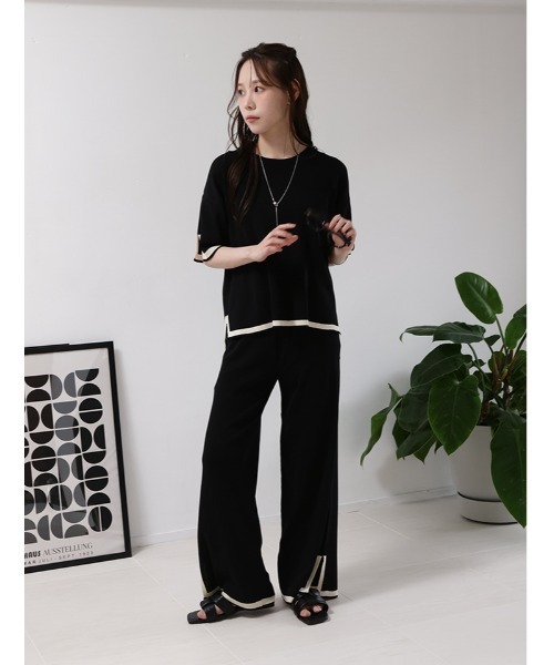 半袖Tシャツ．ブラウス．パンツなど5点 fifth（フィフス） tシャツ 半袖 配色ポイントニットセットアップ