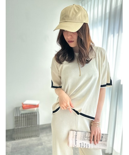 fifth（フィフス） tシャツ 半袖 配色ポイントニットセットアップ