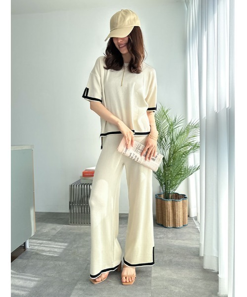 fifth（フィフス） tシャツ 半袖 配色ポイントニットセットアップ 