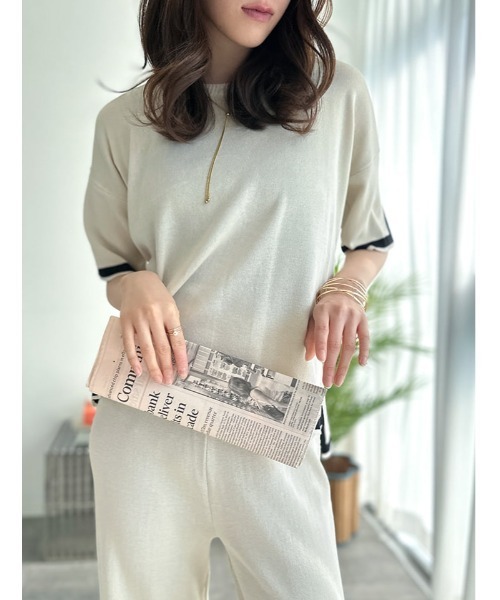 fifth（フィフス） tシャツ 半袖 配色ポイントニットセットアップ
