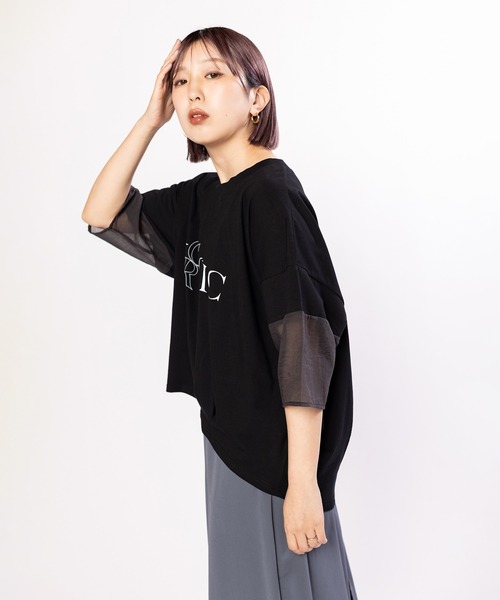 OSMOSIS（オズモーシス） tシャツ シアー切替タックプリントTシャツ