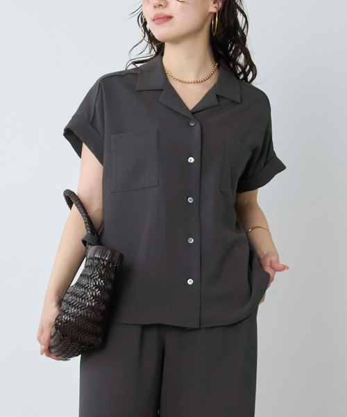 63,800円新品タグ付き【ラルディーニ】シルク混 半袖オープンシャツ 黒 M MICA&DEAL（マイカアンドディール） ブラウス シャツ オープンカラー