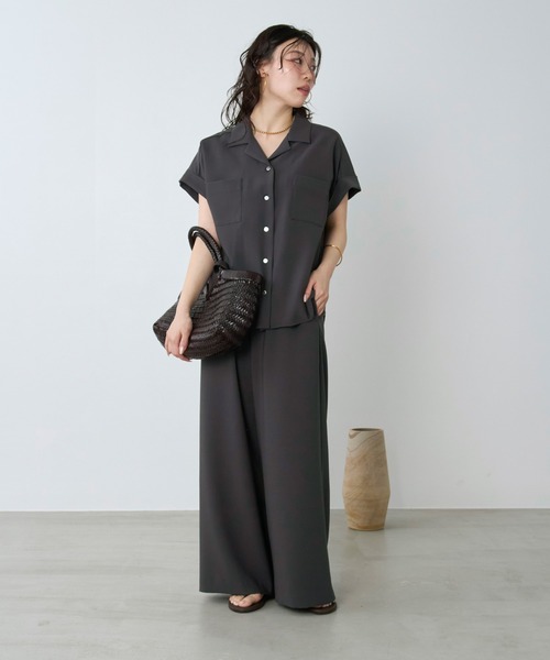 MICA&DEAL 半袖ブラウスセットアップ　38 ネイビー MICA&DEAL（マイカアンドディール） ブラウス シャツ 半袖 オープン