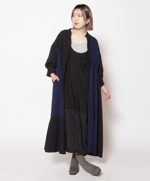 プランテーション 製品染めアシンメトリーワンピース ゆったり 羽織り 緑 OSMOSIS（オズモーシス） ワンピース バイカラーアシンメトリー