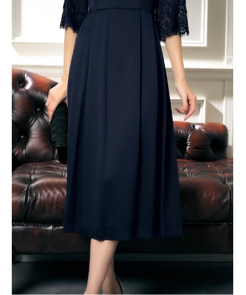 上品 DT♪ABELIA サテンドレス 七分袖 フレアワンピース cjfj73843.jpg