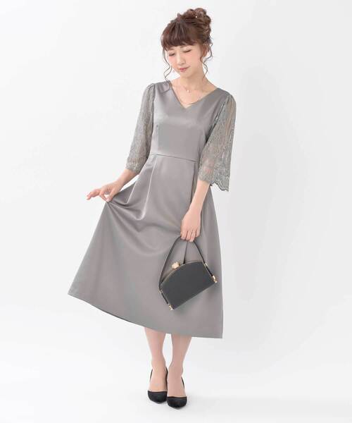 上品 DT♪ABELIA サテンドレス 七分袖 フレアワンピース cjfj73843.jpg