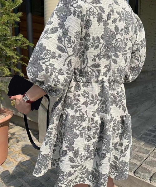 DAY CLOSET ワンピース レディース 花柄パフスリーブ切り替え