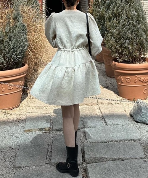 DAY CLOSET ワンピース レディース 花柄パフスリーブ切り替え
