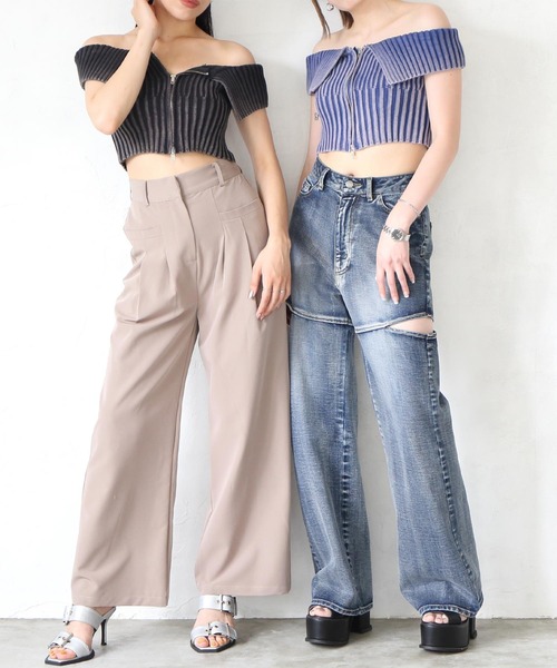 ENVYM（アンビー） tシャツ Tシャツ ZIPポイントオフショルKNIT