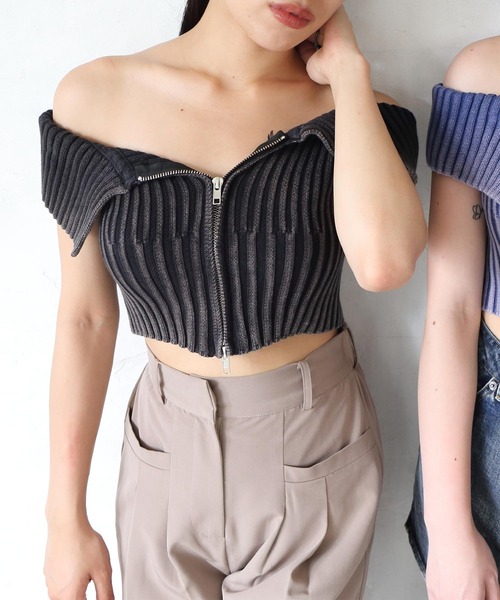 ENVYM（アンビー） tシャツ Tシャツ ZIPポイントオフショルKNIT