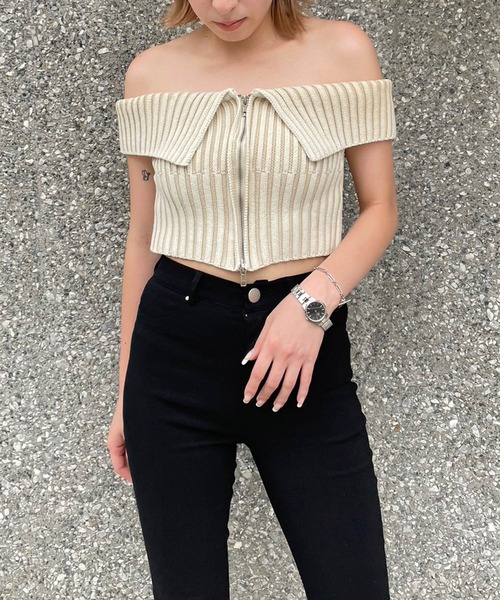 ENVYM（アンビー） tシャツ Tシャツ ZIPポイントオフショルKNIT