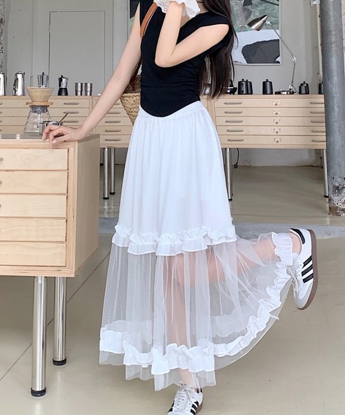 leune（ルネ） スカート シースルーフリルチュールスカート : ZOZOTOWN