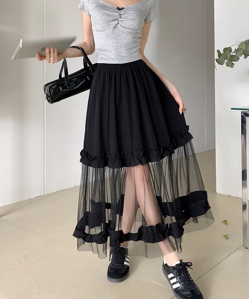 leune（ルネ） スカート シースルーフリルチュールスカート : ZOZOTOWN
