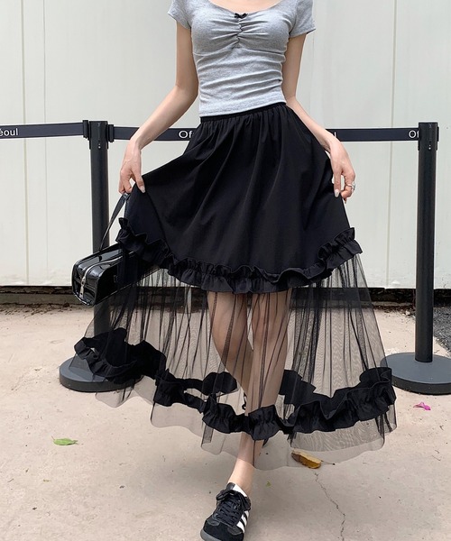 leune（ルネ） スカート シースルーフリルチュールスカート : ZOZOTOWN