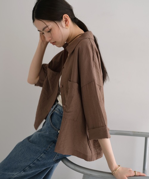 andme（アンドミー） ブラウス シャツ 「新色追加」ショート丈リネン