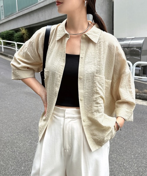 andme（アンドミー） リネンシャツ ブラウス シャツ 夏 半袖 「新色
