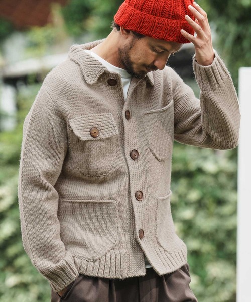 カーディガン mcg3486-「HIMALAYAN CLIMBERS HAND-KNIT」手編みカバーオールカーディガン メンズ