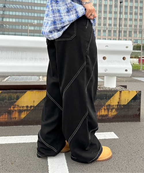 パンツ 切り替えデザイン配色ステッチパンツ メンズ レディース