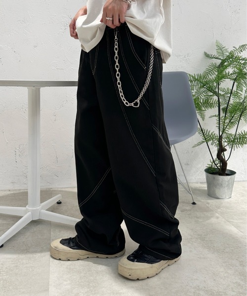 パンツ chichanchan0406 パンツ 切り替えデザイン配色ステッチパンツ メンズ レディース