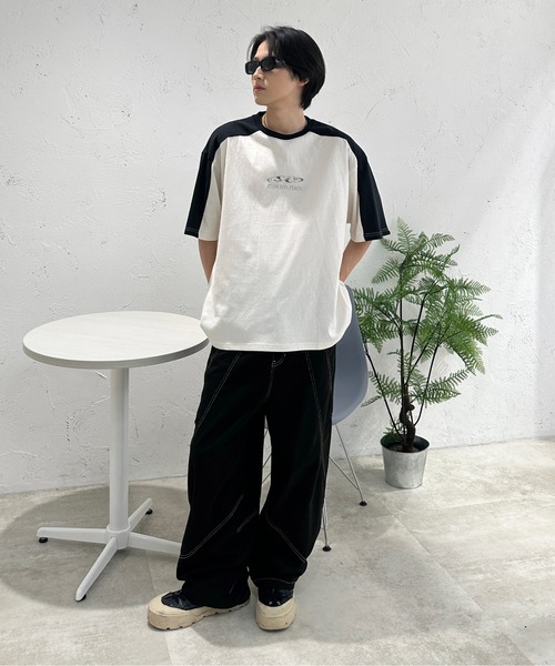 パンツ 切り替えデザイン配色ステッチパンツ メンズ レディース