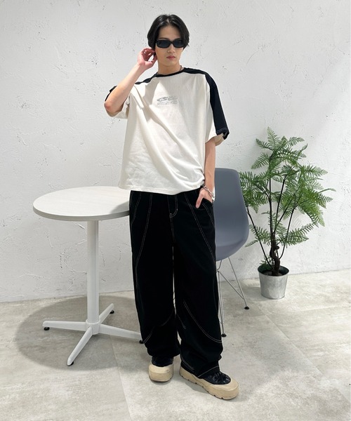 パンツ 切り替えデザイン配色ステッチパンツ メンズ レディース