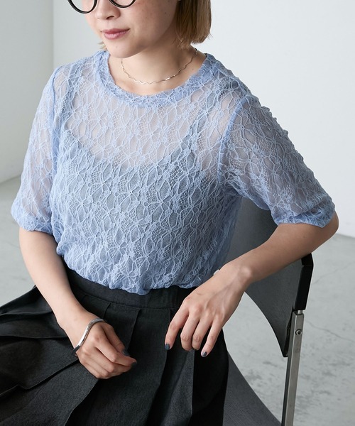 forksy. tシャツ 「forksy.」フラワーレースシアー半袖トップス