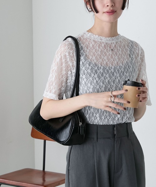 forksy. tシャツ 「forksy.」フラワーレースシアー半袖トップス