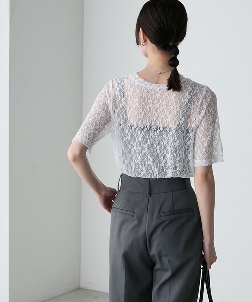 forksy. tシャツ 「forksy.」フラワーレースシアー半袖トップス