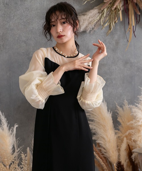 birei パーティードレス ドレス スリーブコンシャスシフォンドレス