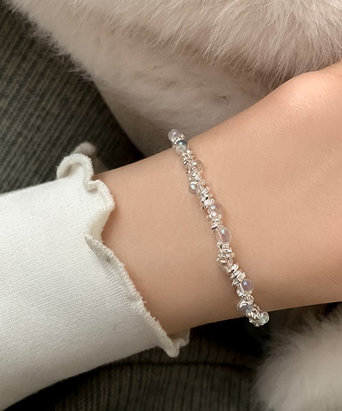 注目 DiamondHearts ブレスレット クリア＆シルバービーズ アクセサリー