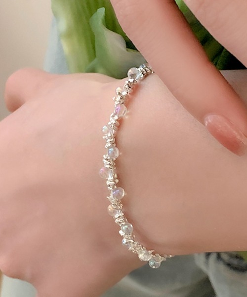 スターリングシルバー ガラス シェル ビーズブレスレット δ Amazon | Silverly レディース メンズ 925スターリングシルバー