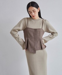 VIS ワンピース 「SET」ビスチェセット裾ミニフリルリブニット
