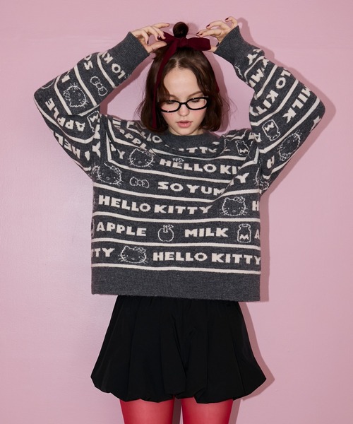 sanrio ニット セーター 「HELLO KITTY × forksy.」ロゴボーダー